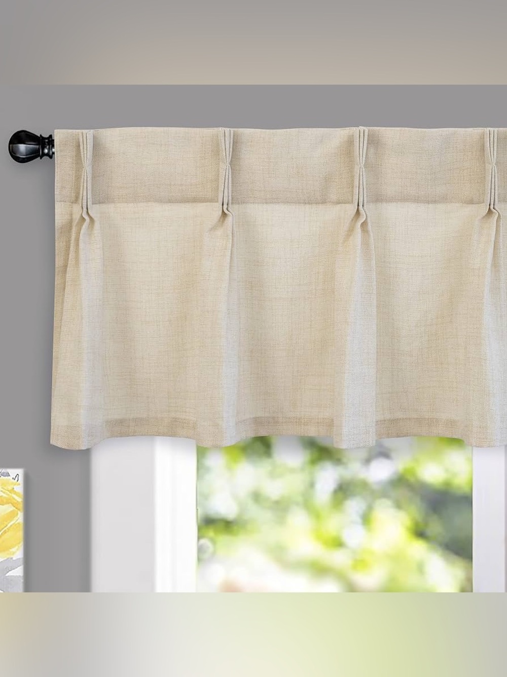 DriftAway Pinch Pleat Valance 50x16 Beige Linen Rod Pocket Light Filtering ONE